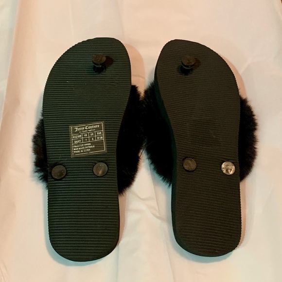 NEW! JUICY COUTURE Fur Pearl/Charm Flip Flops Black Sz 7 - Picture 4 of 4